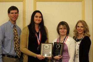 L-R Scott Fraser, Outdoor Recreation Instructor, Chloe Wiebe of the Adventure Recreation program and Heidi Look of the Medical Assisting program and Nickey Dubey, Medical Assisting Instructor