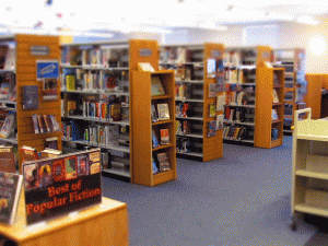 A picture of the WCCC library bookshelves