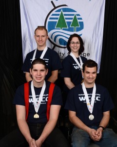L-R,Jacob Levesque, Gold medal in Automotive Service Technology, Anna Dill, Gold medal in Electrical Construction Wiring;  Andrew Guerrette, Gold medal in Diesel Equipment Technology; and Jacob Surprenant, Silver medal in Automotive Service Technology